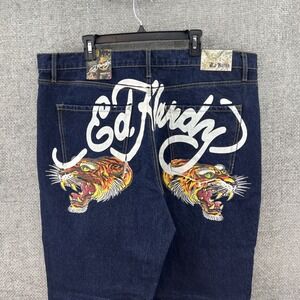 Ed Hardy Bengal Tiger Loose Fit Jeans Mens Size 42 x 32 Fits 43x32 NWT Dark Wash